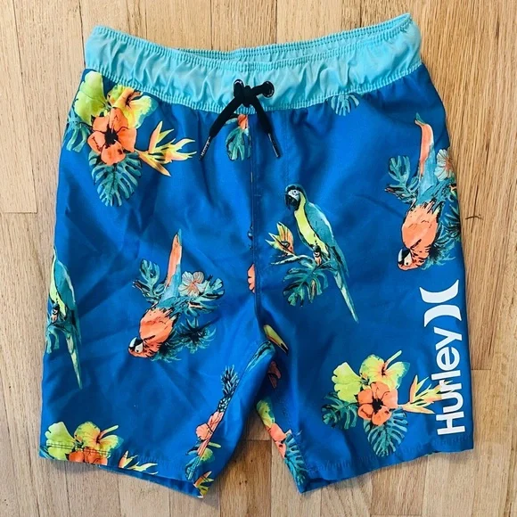 Hurley Boys' Pull on Swim Trunks, Neptune Blue / Parrot Floral, sz Small 8 - 10 - Picture 2 of 6